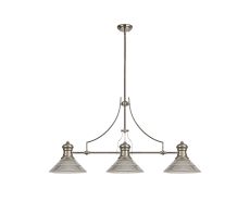 Davvid 3 Light Linear Pendant E27 With 30cm Cone Glass Shade, Polished Nickel, Clear