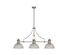 Davvid 3 Light Linear Pendant E27 With 30cm Dome Glass Shade, Polished Nickel, Clear