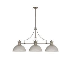 Davvid 3 Light Linear Pendant E27 With 38cm Dome Glass Shade, Polished Nickel, Clear