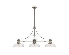 Davvid 3 Light Linear Pendant E27 With 30cm Flat Round Glass Shade, Polished Nickel, Clear