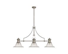 Davvid 3 Light Linear Pendant E27 With 30cm Smooth Bell Glass Shade, Polished Nickel, Clear