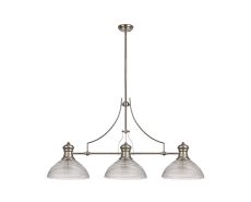 Davvid 3 Light Linear Pendant E27 With 33.5cm Prismatic Glass Shade, Polished Nickel, Clear