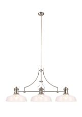 Davvid Linear Pendant With 38cm Flat Round Shade, 3 x E27, Polished Nickel/Clear Glass