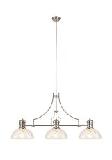 Davvid Linear Pendant With 30cm Flat Round Patterned Shade, 3 x E27, Polished Nickel/Clear Glass