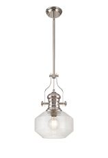 Davvid Single Pendant, 1 x E27, Round Champfered Glass, Polished Nickel / Clear