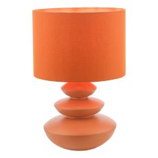 Discus 1 Light E27 Orange Ceramic Table Lamp With Inline Switch C/W Orange Cottom Mix 28cm Drum Shade