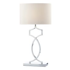 Donovan 1 Light E14 Polished Chrome Table Lamp With Inline Switch C/W Creal Oval Faux Silk Shade