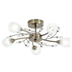 Endon DOUGLAS-5AB 5 Light Ceiling Fitting In Antique Brass With Glass Shades 2 Light In Brass