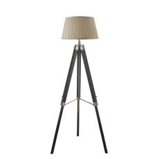 Easel 1 Light E27 Adjustable Height Tripod Floor Lamp Black C/W Degas Taupe Faux Silk Tapered 45cm Drum Shade