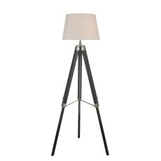 Easel 1 Light E27 Adjustable Height Tripod Floor Lamp Black C/W Puscan Cream Cotton Tapered 45cm Drum Shade
