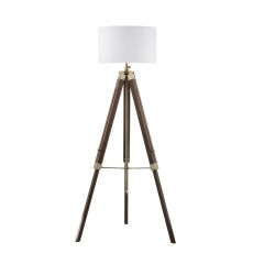 Easel 1 Light E27 Height Adjustable Tripod Floor Lamp Dark Wood With Antique Brass C/W Innsbruck Ivory Faux Silk Oval 45cm Shade