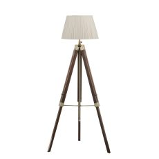 Easel 1 Light E27 Height Adjustable Tripod Floor Lamp Dark Wood With Antique Brass C/W Ulyana Ivory Faux Silk Pleated 45cm Shade