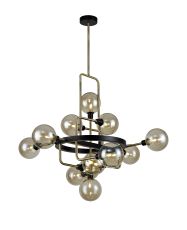 Eaton Fixed Pendant, 12 Light G9, Matt Black/Antique Brass/Cognac Glass