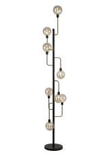 Eaton Floor Lamp, 8 Light G9, Matt Black/Antique Brass/Cognac Glass