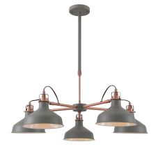 Edessa Telescopic/Semi Ceiling 5 Light, 5 x E27, Sand Grey/Copper/White