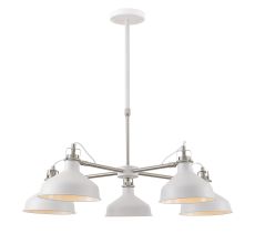 Edessa Telescopic/Semi Ceiling 5 Light, 5 x E27, Sand White/Satin Nickel/White