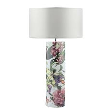 Elana 1 Light E27 Tropical Print Ceramic Table Lamp With Inline Switch C/W Hilda Ivory Faux Silk 40cm Drum Shade