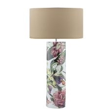 Elana 1 Light E27 Tropical Print Ceramic Table Lamp With Inline Switch C/W Hilda Taupe Faux Silk 40cm Drum Shade