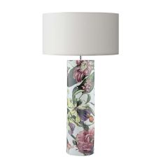 Elana 1 Light E27 Tropical Print Ceramic Table Lamp With Inline Switch C/W Puscan Ivory Cotton 40cm Drum Shade
