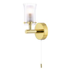 Elba 1 Light G9 Polished Gold Bathroom IP44 Wall Light With Pull Cord Switch C/W Outer Clear Ribbed Shade & Frosted Inner Shade