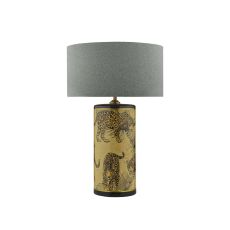 Eliza 1 Light E27 Leopard Motif In Gold Table Lamp With In-line Switch C/W Pyramid Grey Linen 35cm Drum Shade