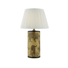Eliza 1 Light E27 Leopard Motif In Gold Table Lamp With In-line Switch C/W Ulyana Ivory Faux Silk Pleated 35cm Shade