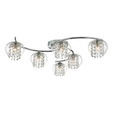 Elma 6 Light G9 Polished Chrome Flush Ceiling Light C/W Crystal Glass Beads Within A Clear Glass Shade
