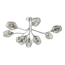 Eloise 9 Light E14 Polished Chrome Semi Flush Light C/W Bud Shaped Smoked Glass Shades