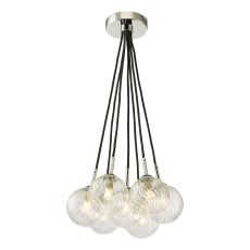 Elpis 7 Light G9 Polished Chrome Cluster Pendant C/W Clear Twisted Style Closed Glass Shade