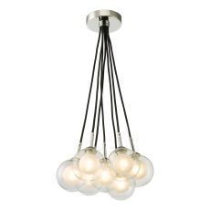 Elpis 7 Light G9 Polished Chrome Cluster Pendant C/W Clear & Opal Glass Shade
