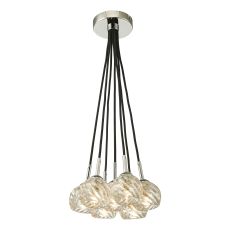 Elpis 7 Light G9 Polished Chrome Cluster Pendant C/W Clear Twisted Style Open Glass Shade