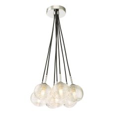 Elpis 7 Light G9 Polished Chrome Cluster Pendant C/W Clear Closed Ribbed Glass Shade