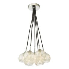 Elpis 7 Light G9 Polished Chrome Cluster Pendant C/W Clear Glass Shade & Inner Wire Detail