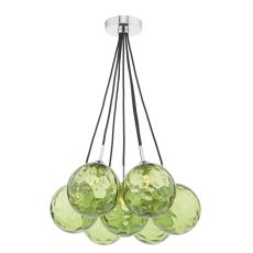 Elpis 7 Light G9 Polished Chrome Cluster Pendant C/W Green Dimpled Glass Shades