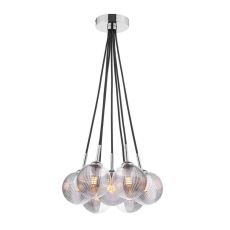 Elpis 7 Light G9 Polished Chrome Cluster Pendant C/W 10cm Smoked & Clear Ribbed Glass Shades