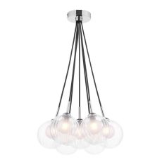 Elpis 7 Light G9 Polished Chrome Cluster Pendant C/W 15cm 12cm Opal & Clear Ribbed Glass Shades