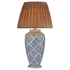 Ely 1 Light E27 Blue With White Table Lamp With Inline Switch C/W Hatton Gold Faux Silk Tapered 43cm Drum Shade