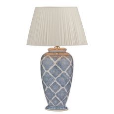 Ely 1 Light E27 Blue With White Table Lamp With Inline Switch C/W Ulyana Ivory Faux Silk Pleated 45cm Shade