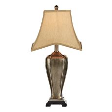 Emlyn 1 Light E27 Silver/Gold Table Lamp With Inline Switch C/W Gold Faux Silk Tapered Square Shade