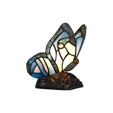 Empress Tiffany Butterfly Table Lamp, 1 x E14, Black Base With Blue/Pink Glass With Clear Crystal