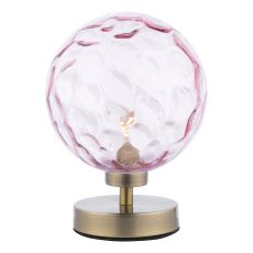 Esben 1 Light G9 Touch Table Lamp Antique Brass C/W Pink Dimpled Glass Shade