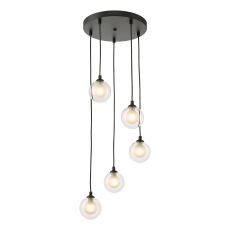 Federico 5 Light G9 Black Adjustable Cluster Pendant C/W Clear & Opal Glass Shade