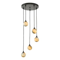 Federico 5 Light G9 Black Adjustable Cluster Pendant C/W Large Planet Style Glass Shade