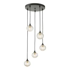 Federico 5 Light G9 Black Adjustable Cluster Pendant C/W Clear Ribbed Glass Shades