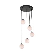 Federico 5 Light G9 Black Adjustable Cluster Pendant C/W White Confetti Glass Shades