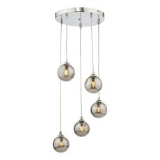 Federico 5 Light G9 Polished Chrome Adjustable Cluster Pendant C/W Smoked Glass Shades