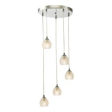 Federico 5 Light G9 Polished Chrome Adjustable Cluster Pendant C/W Clear Dimpled Open Style Glass Shade