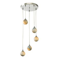 Federico 5 Light G9 Polished Chrome Adjustable Cluster Pendant C/W Planet Style Glass Shade