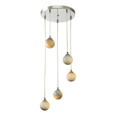 Federico 5 Light G9 Polished Chrome Adjustable Cluster Pendant C/W Large Planet Style Glass Shade