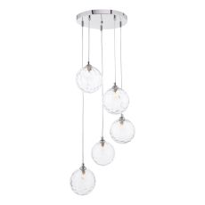 Federico 5 Light G9 Polished Chrome Adjustable Cluster Pendant C/W Clear Dimpled Glass Shades